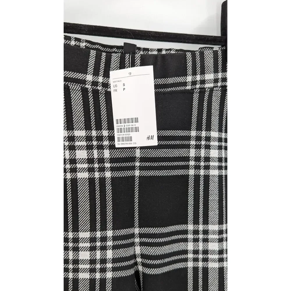 H&M Plaid Pants Trousers Black & White Size Small - Picture 7 of 9